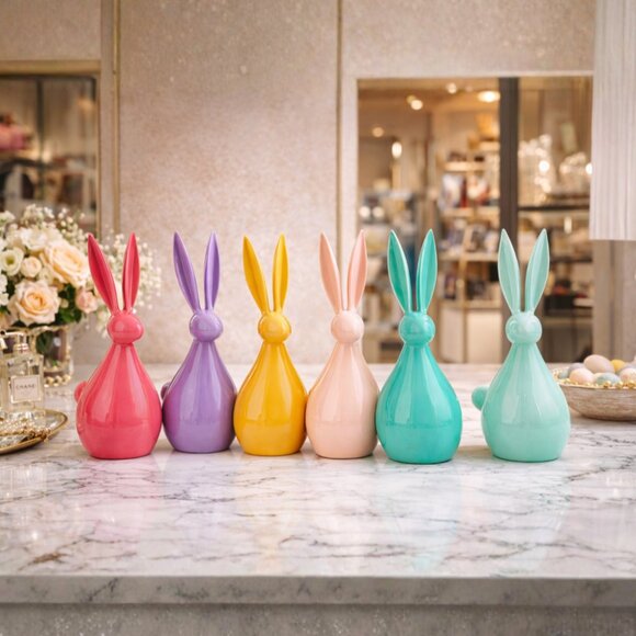 Large Metal Easter Bunny Decor – 12” Glossy Spring Figurine (Assorted) - Picture 4 of 12